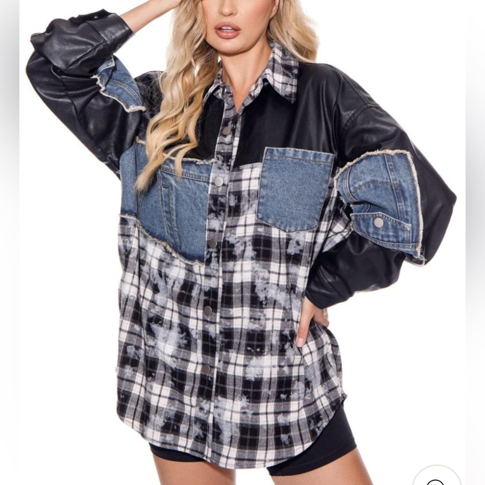 Black and Blue Plaid Denim Jacket